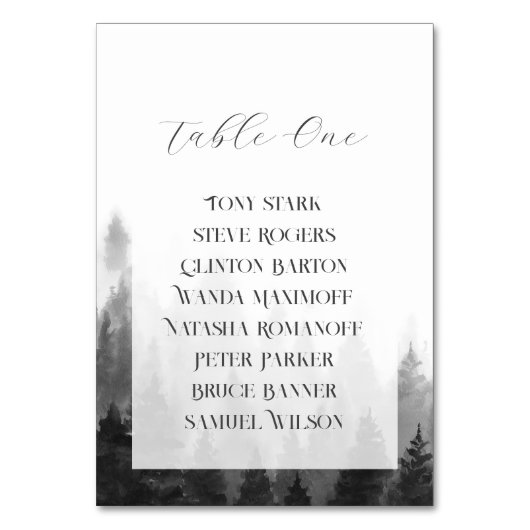 Misty Mountain Wedding Tischnummer (Vorderseite)