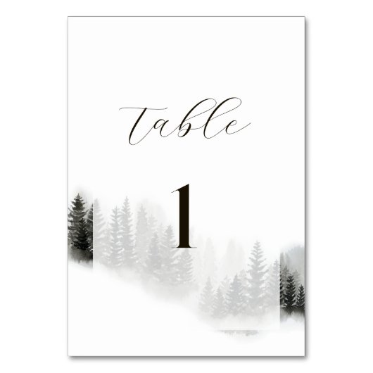 Misty Mountain Wedding Tischnummer (Vorderseite)