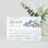 Misty Mountain Winter Forest Wedding RSVP Karte (Stehend Vorderseite)