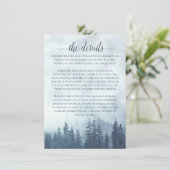 Misty Mountains Blue Pine Forest Wedding Details Begleitkarte (Stehend Vorderseite)