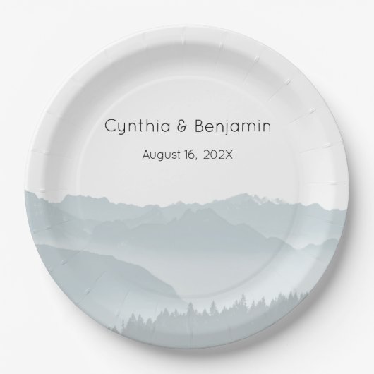 Misty Mountains Range Hochzeit Personalisiert Pappteller (Vorderseite)