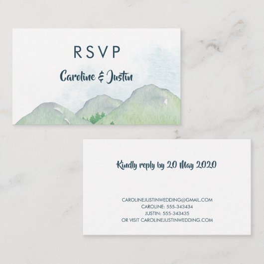 Misty Mountains Small Wedding RSVP Cards Begleitkarte (Vorne/Hinten)