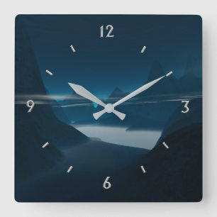 Misty Mountains Wall Clock Numbers Quadratische Wanduhr