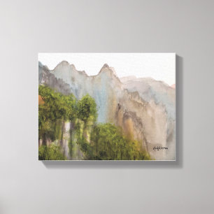 MISTY MOUNTAINS WATERCOLOR CANVAS DRUCKEN LEINWANDDRUCK