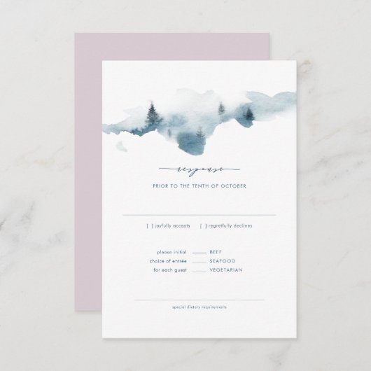 Misty Mountains Wedding RSVP+MEAL Response Einladung (Vorne/Hinten)