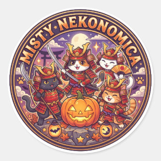 MISTY NEKONOMICA Halloween Samurai Cat Round Stick Runder Aufkleber