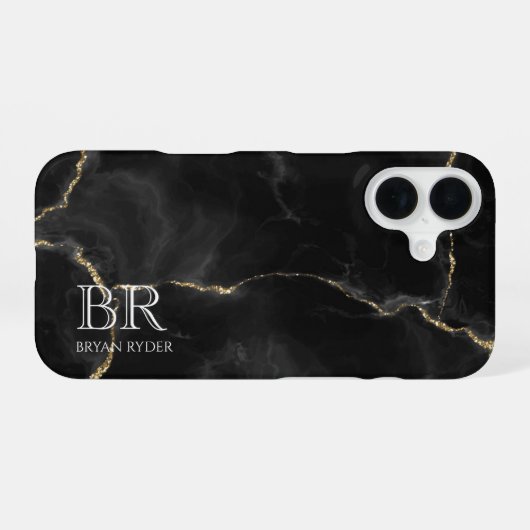 Misty Night Gold Glitzer Marmor benutzerdefinierba iPhone 16 Hülle (Rückseite (Horizontal))