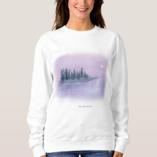 Misty Night Lila Haze Moon Risen über See Sweatshirt (Vorderseite)