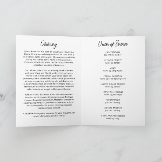 Misty Pine Forest Celebration of Life Funeral Programm (Innenseite)