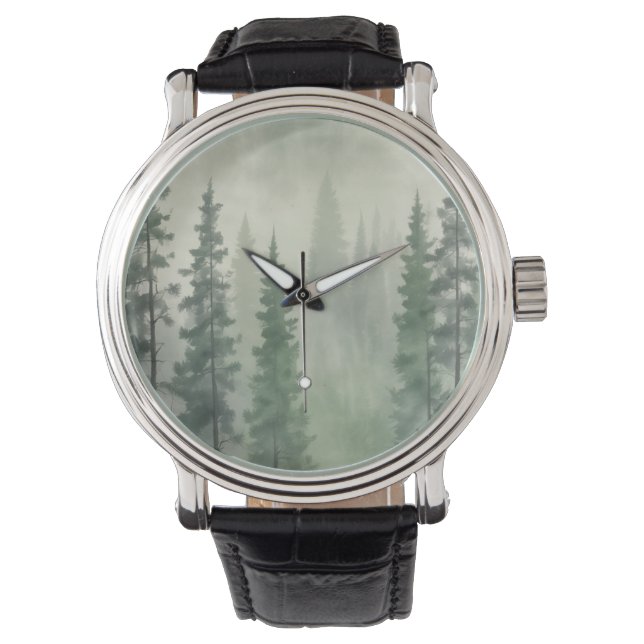 Misty Pine Forest Serenity Armbanduhr (Vorderseite)