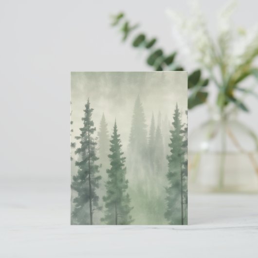 Misty Pine Forest Serenity Postkarte (Stehend Vorderseite)