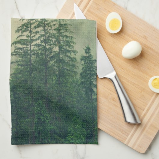 Misty Pine Forest Trees Custom Keepake Geschirrtuch (Viertel Falte)