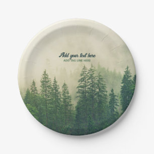 Misty Pine Forest Trees Custom Keepake Pappteller