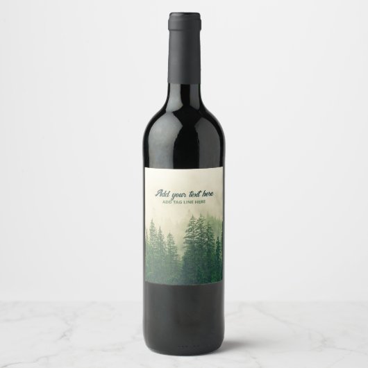 Misty Pine Forest Trees Custom Keepake Weinetikett (Vorderseite)