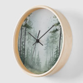 Misty Pine Forest Wall Clock - Green & Grey Design Uhr (Winkel)