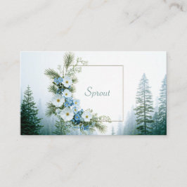 Misty Pine Forest White and Blue Floral Frame Visitenkarte