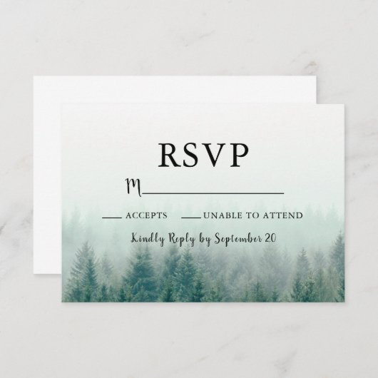 Misty Pines Modern Response Card UAWG RSVP Karte (Vorne/Hinten)