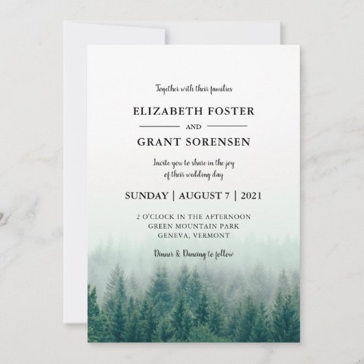 Misty Pines Moderne Hochzeitseinladung Einladung (Vorderseite)