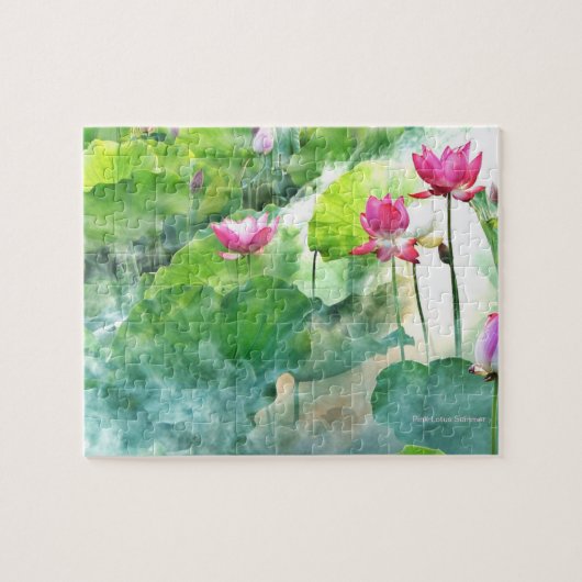Misty Pink Lotus Summer Green Jigsaw Puzzle (Horizontal)