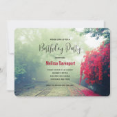 Misty Railroad Tracks Landschaftliches Foto Geburt Einladung (Vorderseite)