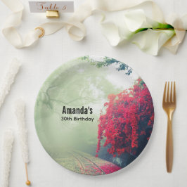 Misty Railroad Tracks Landschaftliches Foto Geburt Pappteller