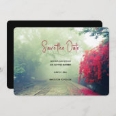 Misty Railroad Tracks Landschaftliches Foto Hochze Save The Date (Vorne/Hinten)