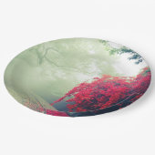 Misty Railroad Tracks Landschaftliches Foto Pappteller (Schrägansicht)