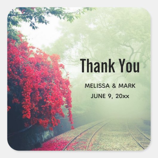 Misty Railroad Tracks Landschaftliches Foto Vielen Quadratischer Aufkleber (Vorderseite)