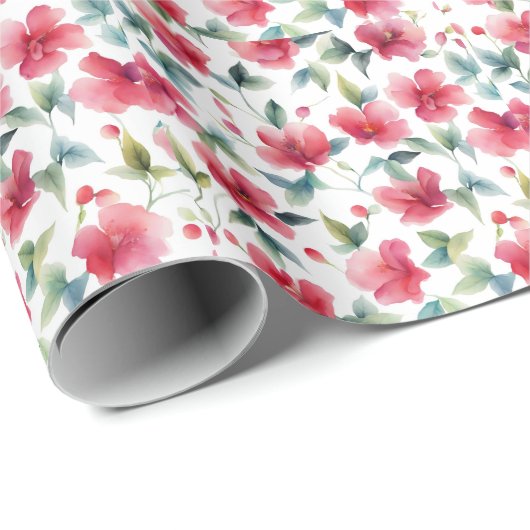 Misty Red Floral Pattern Geschenkpapier (Rolleneckpunkt)