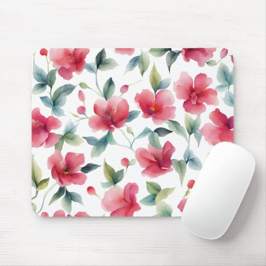 Misty Red Floral Pattern Mousepad (Mit Mouse)