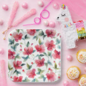 Misty Red Floral Pattern Pappteller (Party)