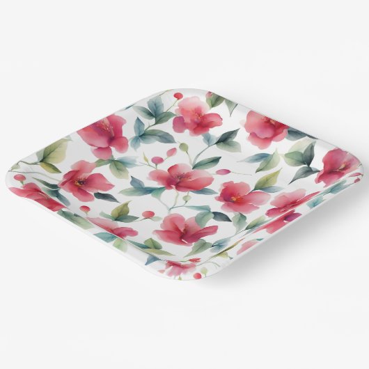 Misty Red Floral Pattern Pappteller (Gewinkelt)
