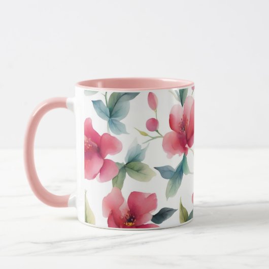 Misty Red Floral Pattern Tasse (Links)