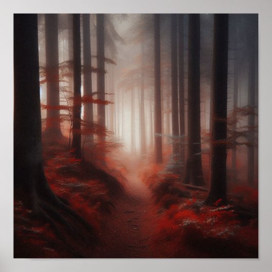 Misty Red Forest Trail of Silence – Autumn Poster  (Vorne)