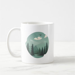 Misty River Valley: Eine Reise durch die Natur Kaffeetasse