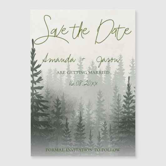 Misty Romantic Forest Trees Wedding speichern das Magnetkarte (Vorderseite)