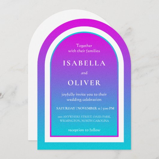 Misty rose and light sky blue gradient wedding einladung (Vorne/Hinten)