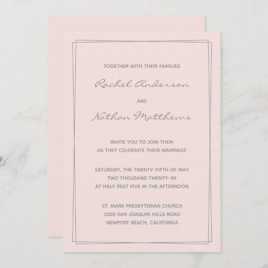 Misty Rose Blush Pink Hochzeitseinladungen (Vorne/Hinten)