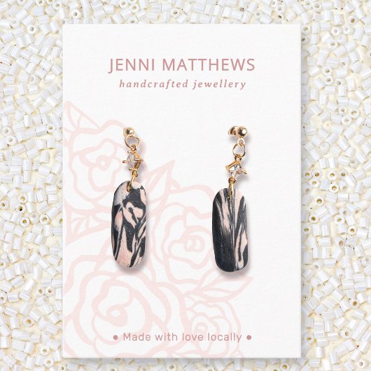 Misty Rose Bouquet Pink Floral Earring Display Visitenkarte