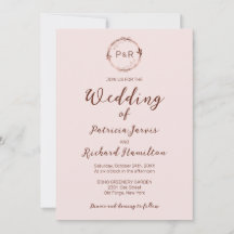 Misty Rose Monogram Elegante Einladung zur Hochzei