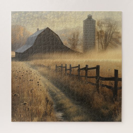 Misty Rural Farm Scene Puzzle (Vertikal)