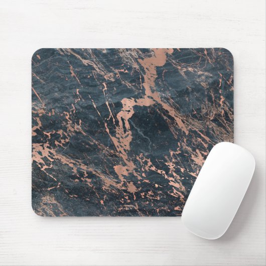 Misty Rustic Blue & Rose Gold Pink Glam Marmor Mousepad (Mit Mouse)