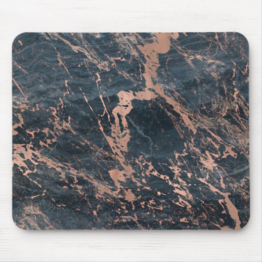 Misty Rustic Blue & Rose Gold Pink Glam Marmor Mousepad (Vorne)