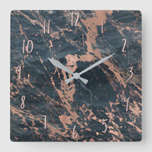 Misty Rustic Blue & Rose Gold Pink Glam Marmor Quadratische Wanduhr