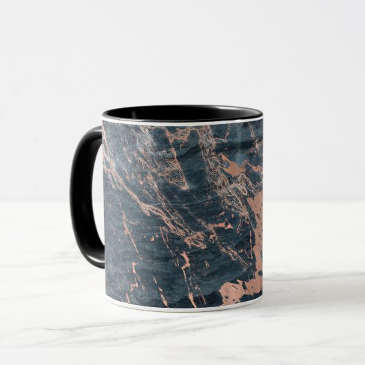 Misty Rustic Blue & Rose Gold Pink Glam Marmor Tasse (Vorderseite Links)