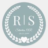 Misty Sage Blue Wedding Monogram Initials Runder Aufkleber (Vorderseite)