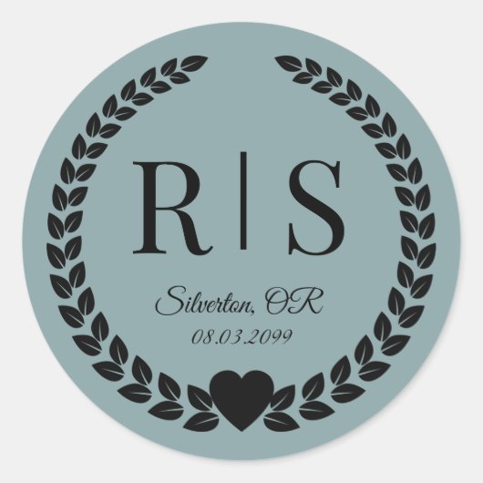 Misty Sage Blue Wedding Monogram Initials Runder Aufkleber (Vorderseite)