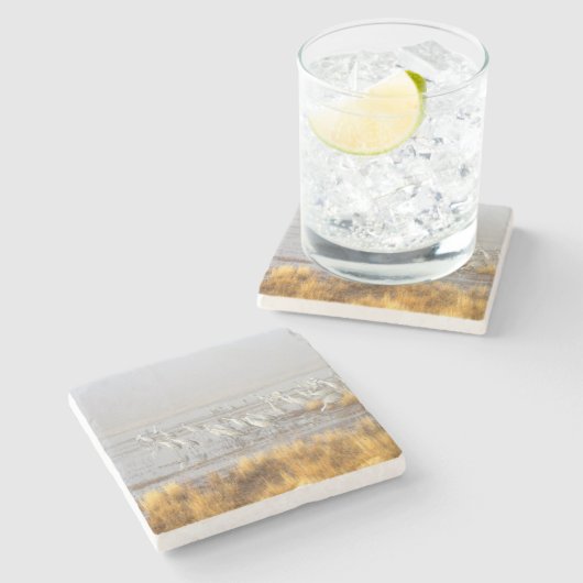 Misty Sandhill Cranes Steinuntersetzer (Seitenansicht)