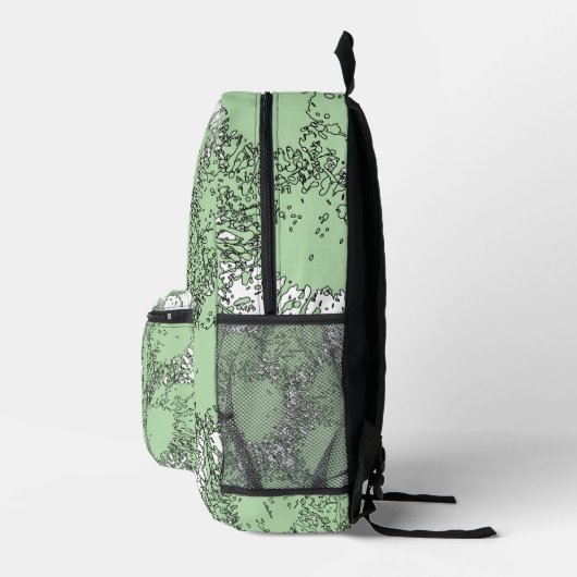 Misty Shamrocks Backpack – Chic & Artistic Green Bedruckter Rucksack (Rechts)