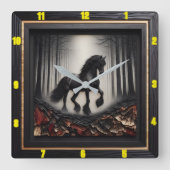 Misty Trail: Personalisierter Charred Wood Friesia Quadratische Wanduhr (Vorderseite)